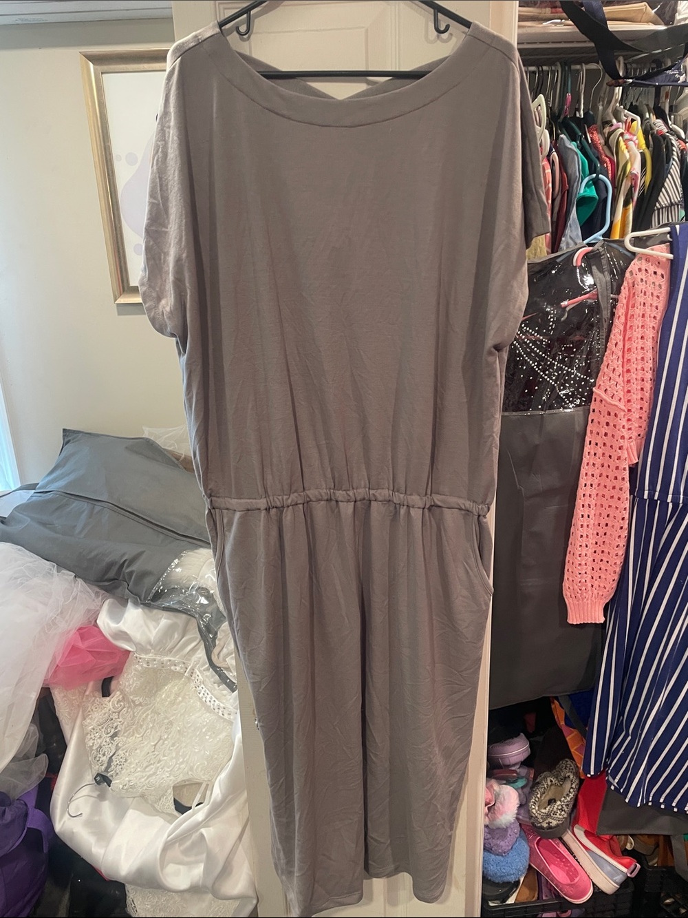 LuLaRoe Gray Midi Drawstring Waist Dress